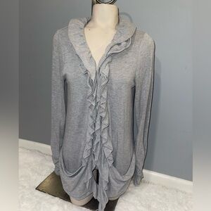Gray ruffled open front cardigan sweater Moa Moa woman’s large